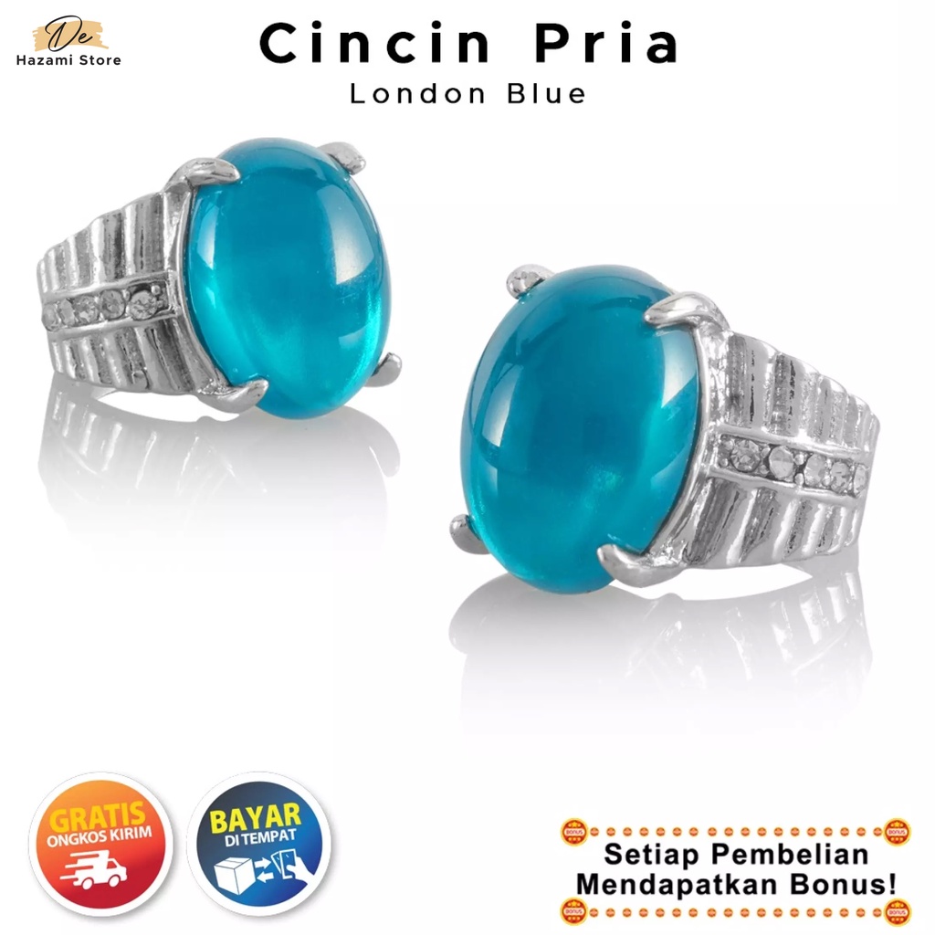 BISA COD Cincin Pria London Blue Batu Keren Mewah Dewasa Akik 2021