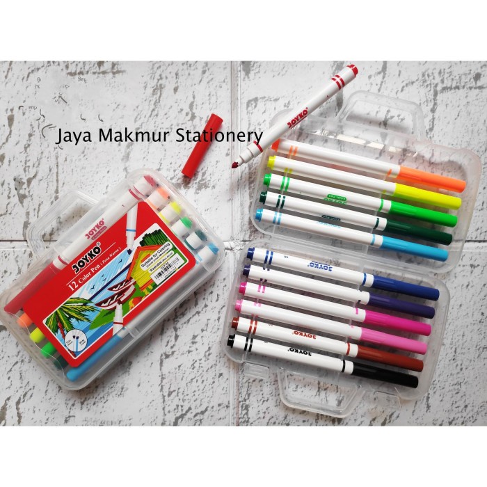 

Gaya Spidol Set 12 Warna Joyko Washable Color Pen Marker Clp-04 Murah