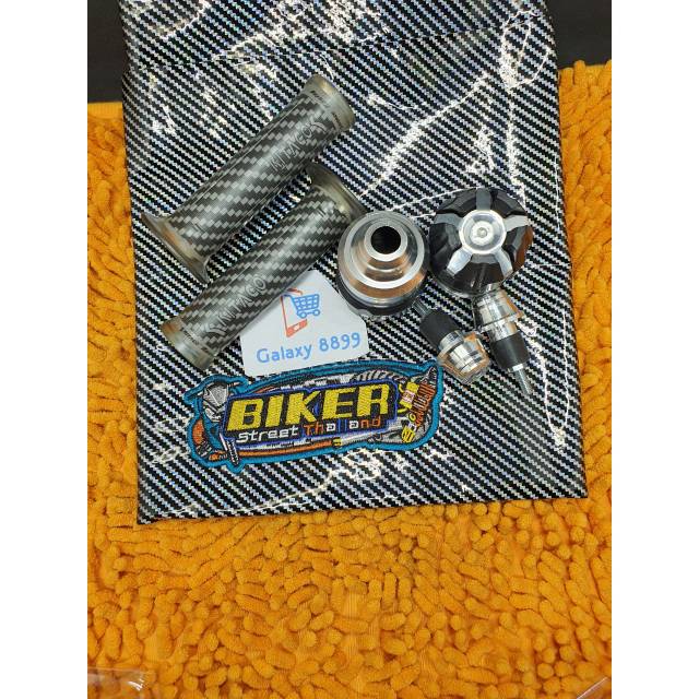 Kulit Jok Karbon silver + Jalu As depan + Jalu Stang + Handgrip karbon kitaco