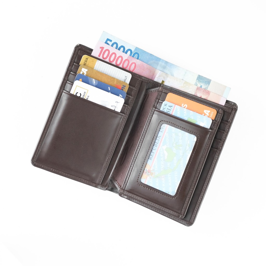 dompet medium kulit asli unisex dengan sisipan tengah coklat PHWL1103