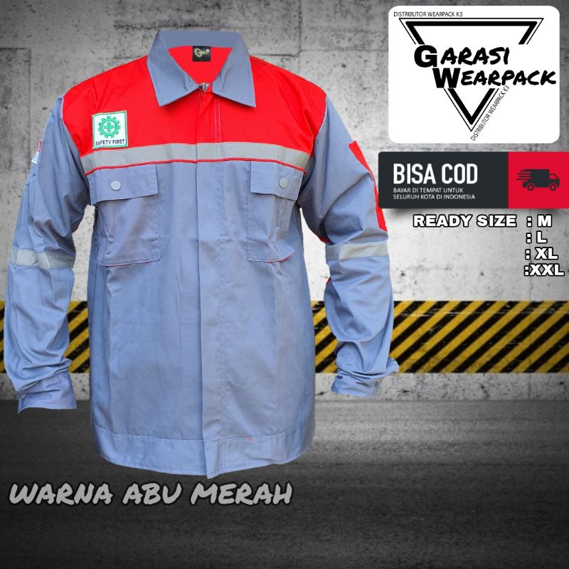 Wearpack Atasan Safety / APD Pakaian kerja/ K3 / abu merah