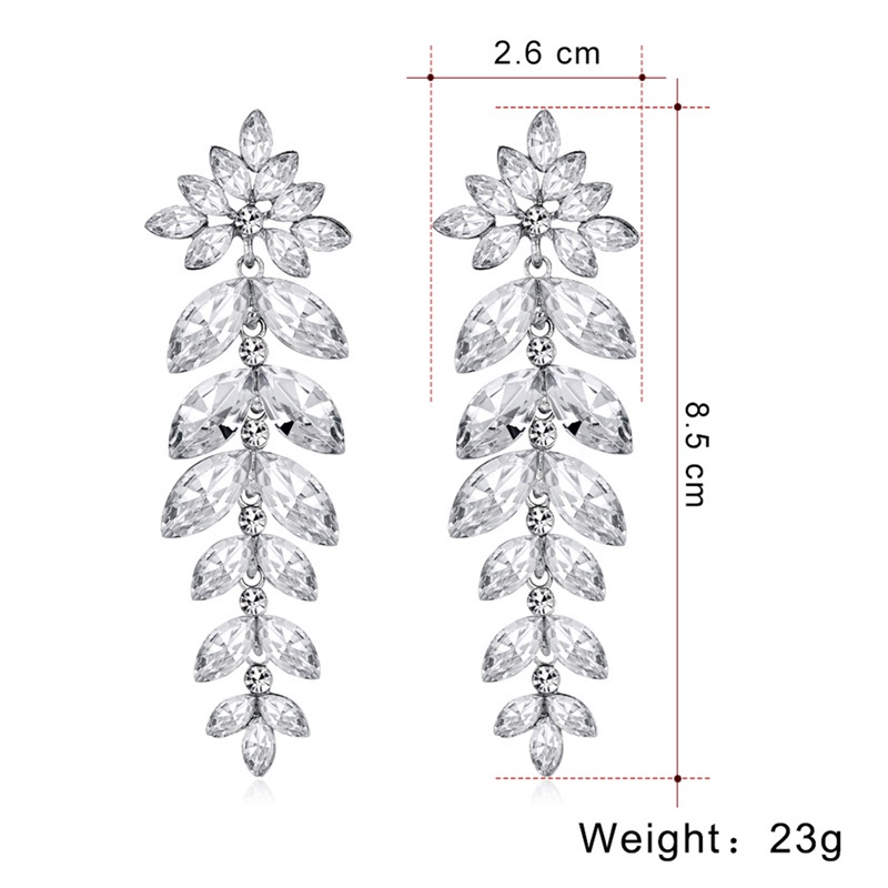 Fancyqube Anting Panjang Bentuk Daun Aksen Kristal Untuk Wanita