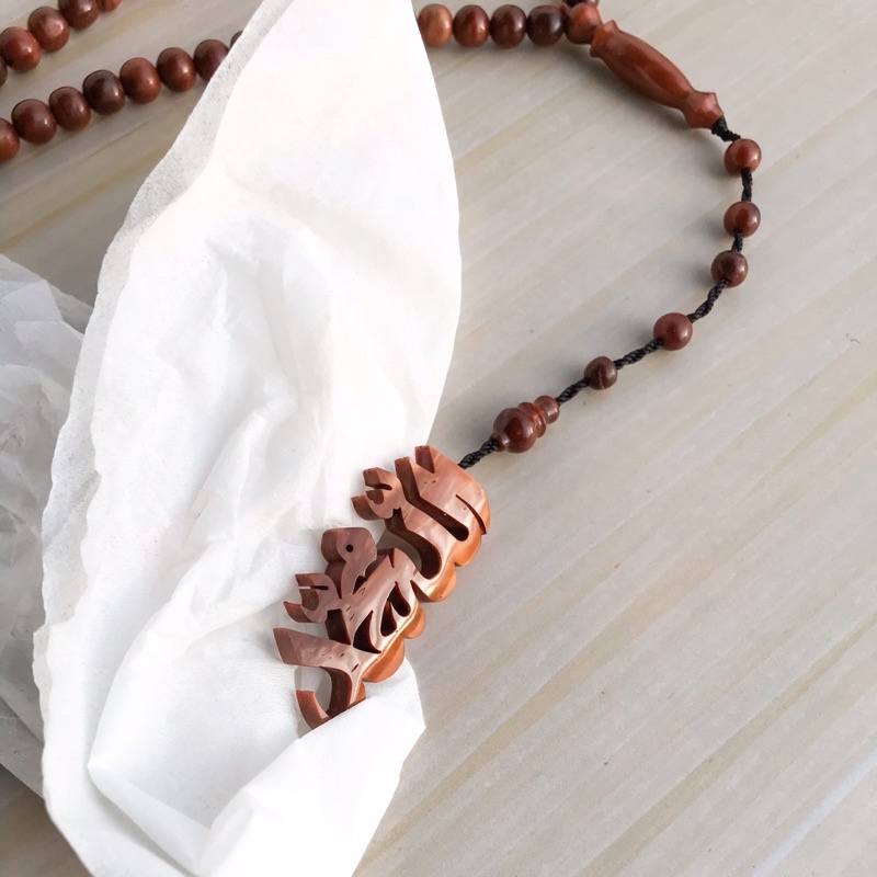 Tasbih kaukah motif bulat nama huruf timbul arab latin