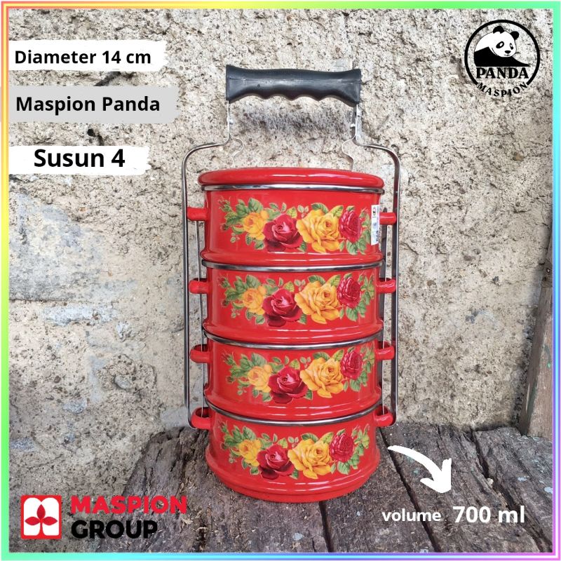 Rantang MASPION Enamel 14 CM Susun 4 ( Warna Merah )