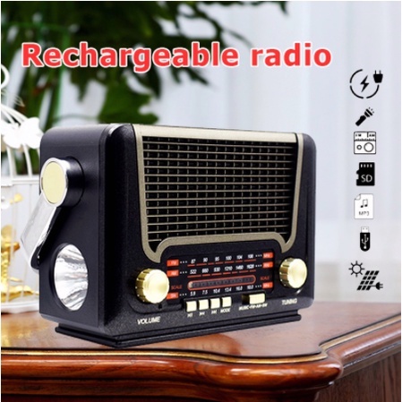 Radio fm bluetooth/AM/SW Radio jadul Player Radio Portabel Retro Solar Pengisian denganSenter Kartu Radio Speaker Bluetooth 527BTS