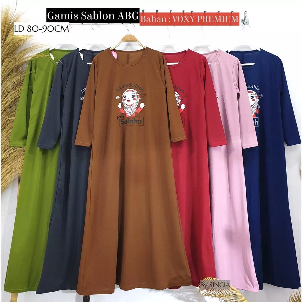 Gamis Anak Remaja Soleha Motif Alhamdulillah / Gamis Anak ABG ( Real Pic )Bahan VOXY SPANDEK Premium