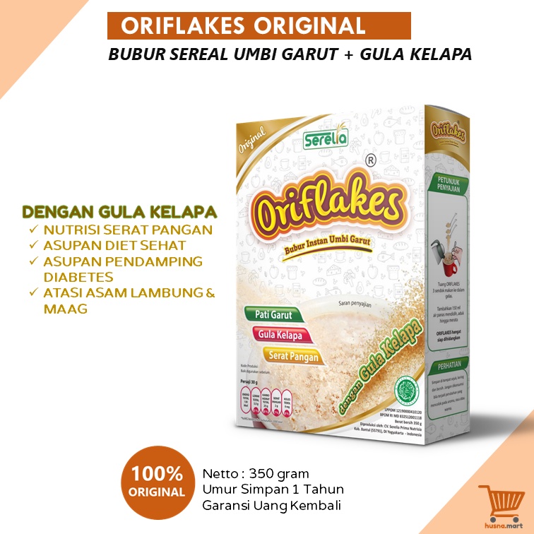 ORIFLAKES Sereal Umbi Garut ORIGINAL PLAIN - WPS Sarapan Sehat Serat Tinggi Maag Asam Lambung 350 gr