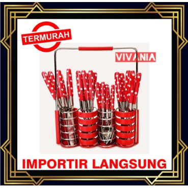 ES554 CUTLERY SET 24 IN 1 SENDOK SENDOK POLKADOT SET ISI 24 ALAT MAKAN DAPUR