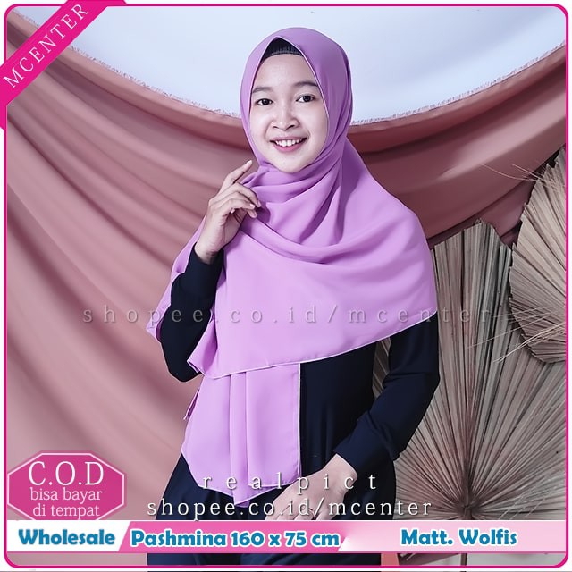 Pashmina Wolfis 160x75 cm syari Woolpeach Pasmina Ala Sabyan Malay Crepe Polos