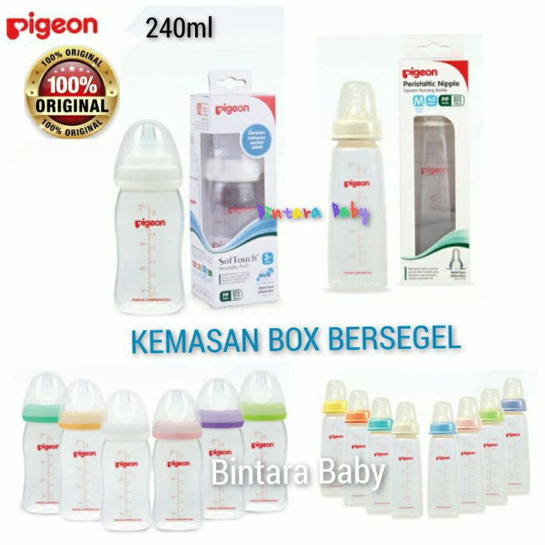 Botol Susu Pigeon Wide Neck  240ml WideNeck Nipple Size M Slimneck Peristaltic  240ml