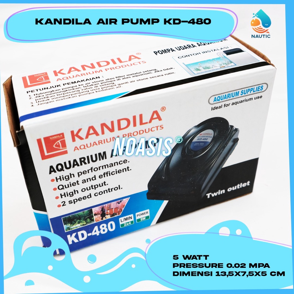 NOASIS AERATOR MESIN UDARA 2 LUBANG KANDILA KD - 480 KD 480 AQUARIUM