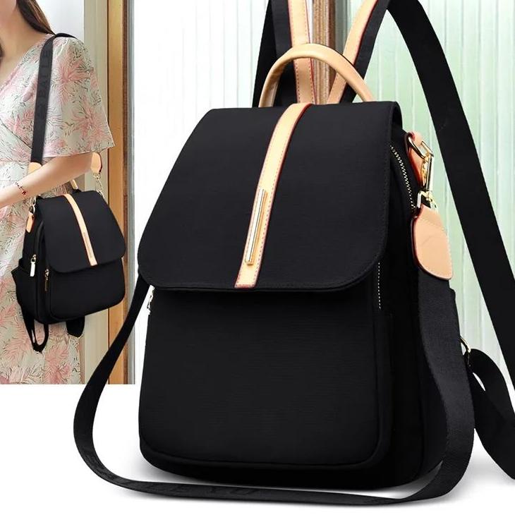 [KODE PRODUK 0I84571] JS_TAS RANSEL ANTI AIR BACKPACK WANITA HITAM MOTIF PLAT KOREA KULIAH SEKOLAH K