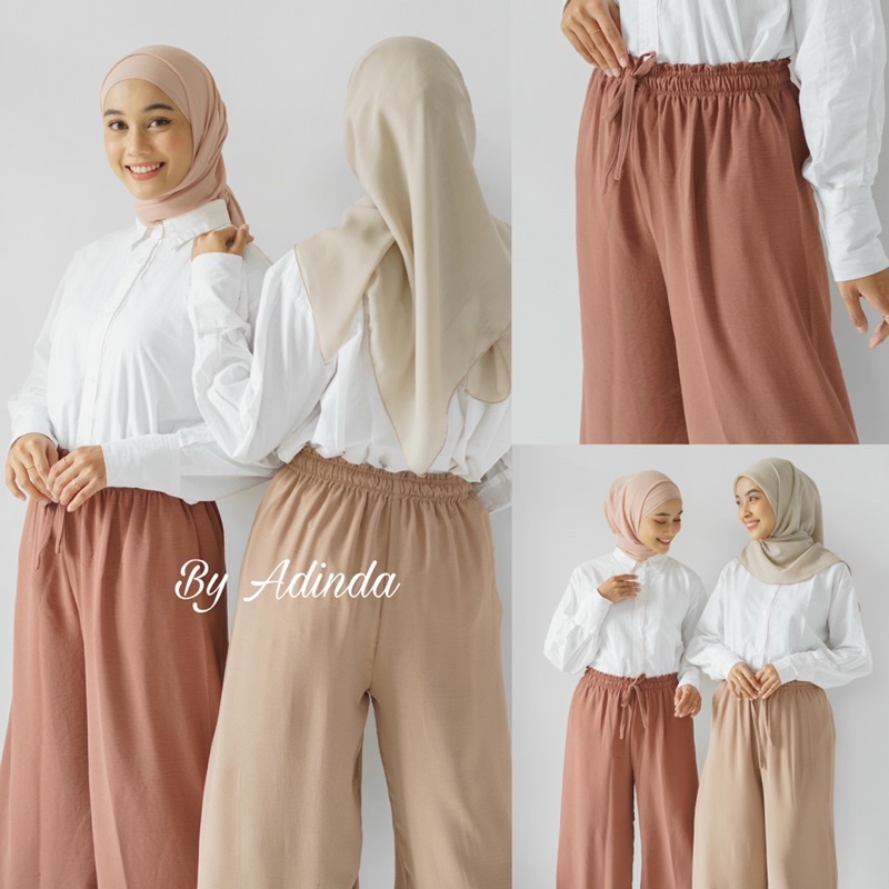 Celana Airflow crinkle kulot Flowy Pants Basic Tali Polos Celana Panjang Ruby Cullote Flowy