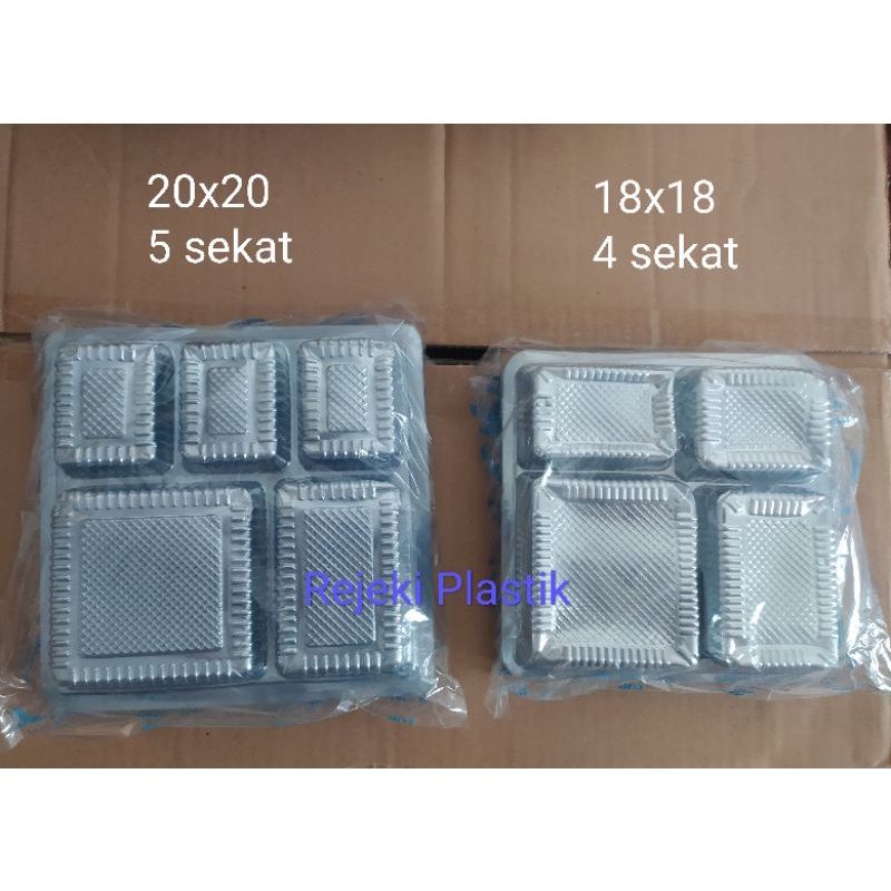 Mika sekat nasi box/kotak tray alas sekat 4 dan 5 ukuran 18x18 dan 20x20 isi 50 pcs