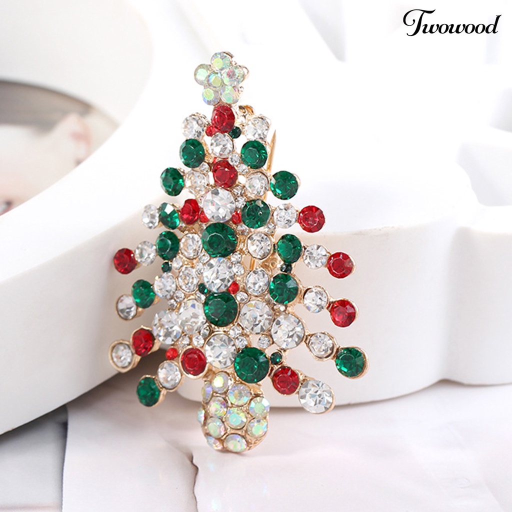 Twowood Women Brooch Pin Christmas Tree Shape Colorful Rhinestone Jewelry Shiny Rhinestone All Match Brooch for Christmas