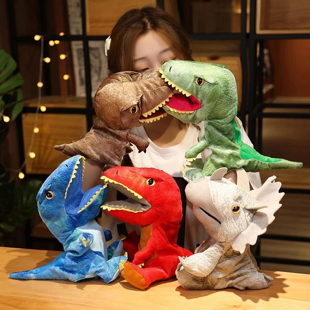 Lanfy Dinosaurus Boneka Tangan Mewah Manusia Hidup Triceratop Lembut Anak Hadiah Mainan Anak Kartun Hewan Cerita Boneka Mainan