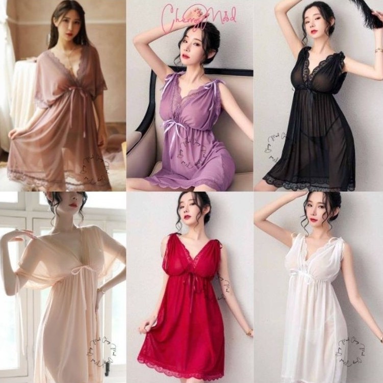 Lingerie CAMELLIA Sexy VNeck Renda Pita 2 Style Baju Wanita Jumbo Transparant Fashion  Baju Dinas De