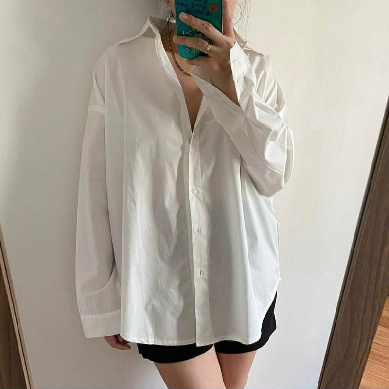 Kemeja Diora basic/kemeja lengan panjang wanita/cotton shirt overz