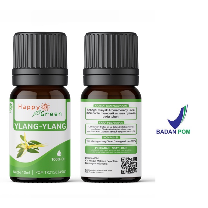 BPOM Happy Green Ylang Ylang Essential Oil - Minyak Bunga Ylang 100% Murni Garansi Uang Kembali