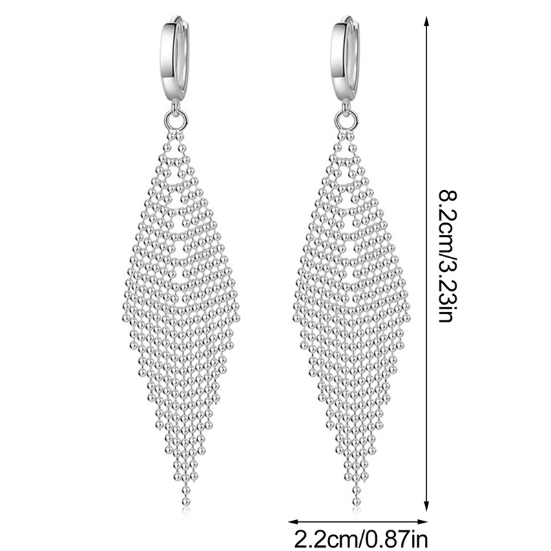 Anting Gantung Panjang Tusuk Lapis Silver Sterling 925 Aksen Rumbai Untuk Perhiasan Wanita