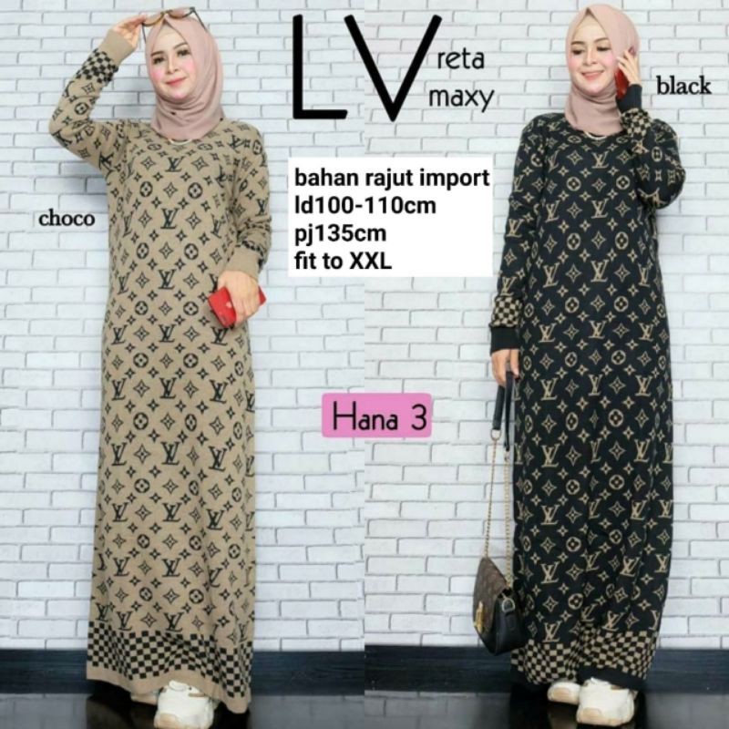 LVreta maxy gamis wanita rajut lv longdress import