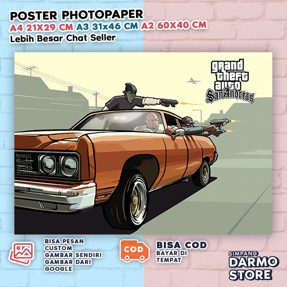 Poster GTA Grand Theft Auto San Andreas Hiasan Dinding Gaming Aesthetic Game Vintage CJ GTASA-5