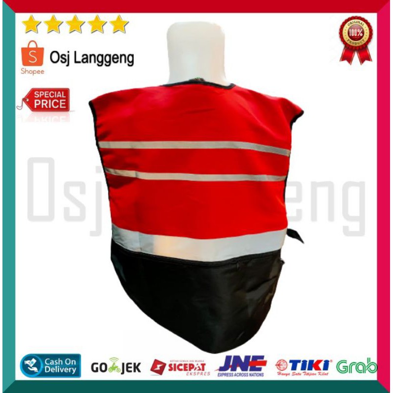 BISA COD | Rompi Safety Merah Kombinasi Hitam Kantong Garis Scotlite Murah