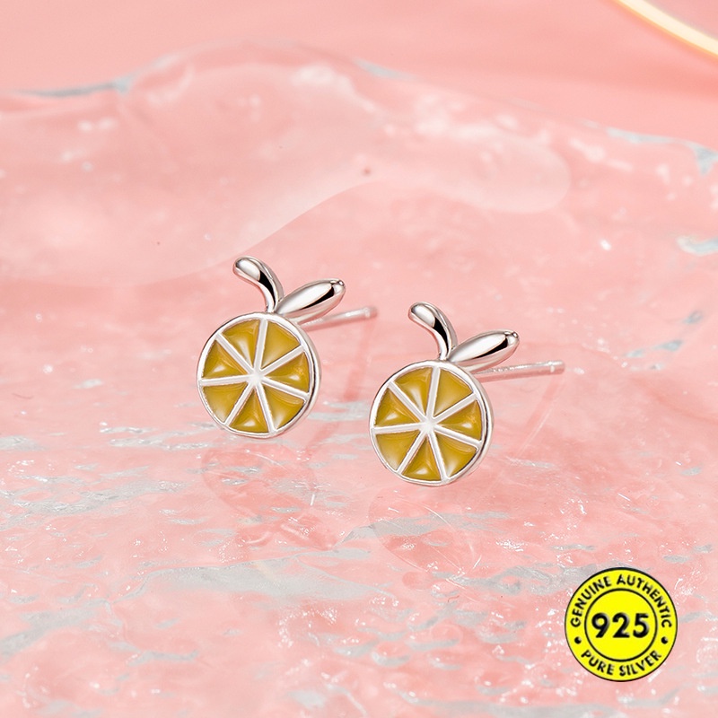 Anting Stud Desain Buah Lemon Telinga Kelinci Lucu Bebas Penghapusan Untuk Musim Panas