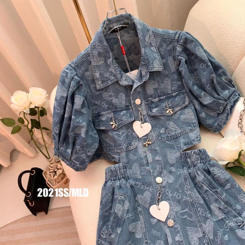 #Sisjuly# Wanita niche acara pinggang French puff lengan rok pinggang gaun denim baru wanita EDBL