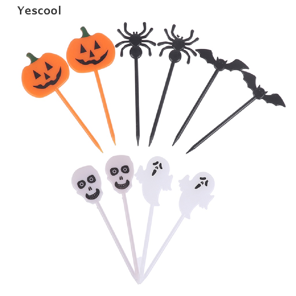 Yescool 10Pcs Tusuk Gigi Mini Desain Buah Kartun Tema Halloween Untuk Anak