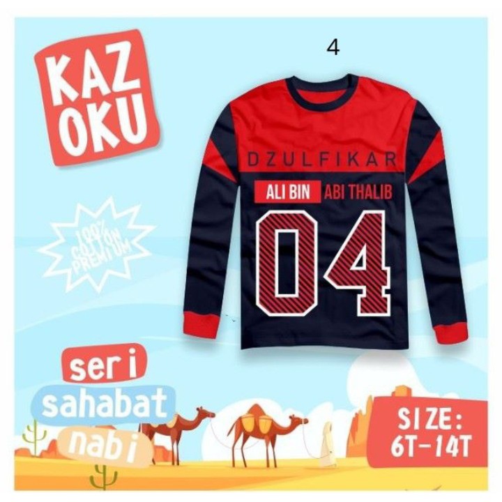 Kaos Anak Laki laki seri muslim Kazoku Kaos muslim seri sahabat nabi 5 6 7 8 9 10 11 12 tahun