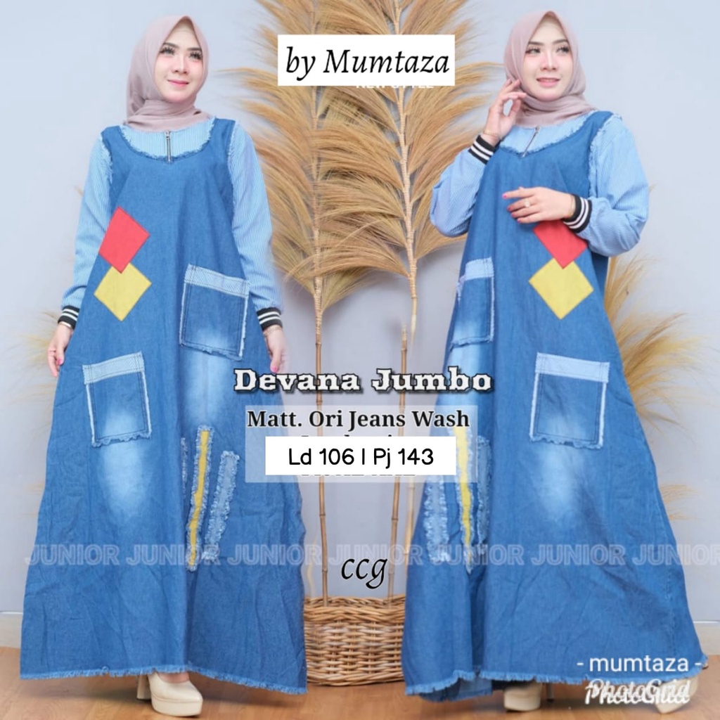 Gamis Devana Jumbo Jeans, Dress Jeans Wash, Gamis Syari, Gamis Lepis Jeans Wanita