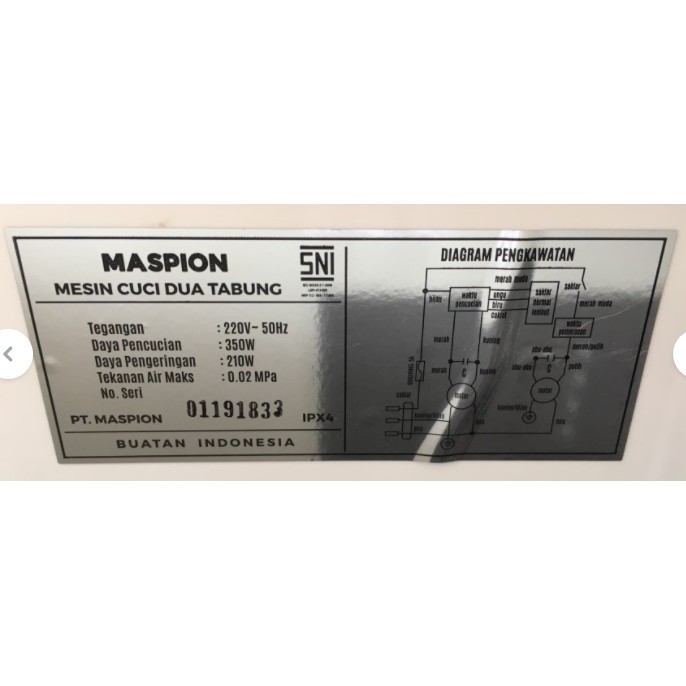 Maspion Mesin Cuci 2 Tabung 9 Kg Big Capacity MMC-1291 MMC 1921 Turbo Dry