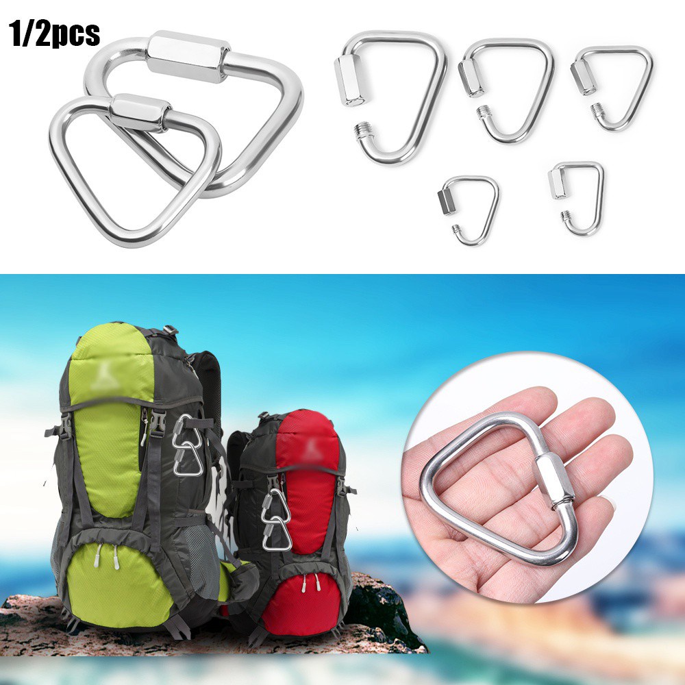 Row 1 / 2pcs Carabiner Segitiga Bahan Stainless Steel 5 Ukuran Untuk Camping / Hiking / Climbing