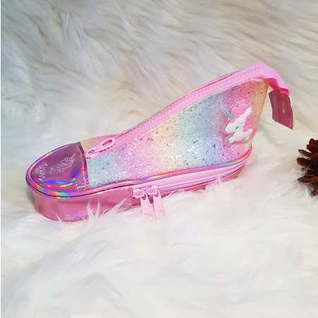 TEMPAT PENSIL SEPATU GRADASI UNICORN - PENCIL CASE SHOES GRADATION PONY METALLIC PELANGI