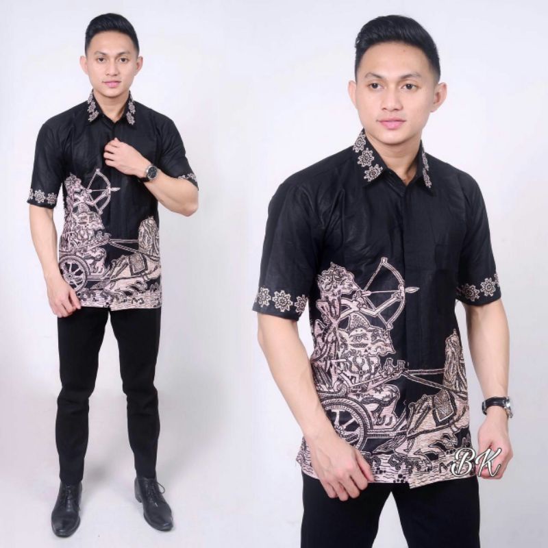 BSWART Batik HRB026 Kenongo Hem Pendek Padi Pekalongan M L XL Batik Pria MURAH Modern Grosir-Wyg manah.