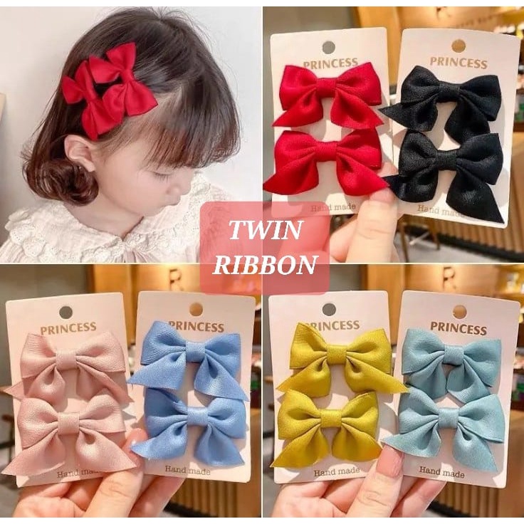 TWIN RIBBON AKSESORIS JEPIT RAMBUT ANAK PITA LUCU KOREA IMPOR FASHION LUCU