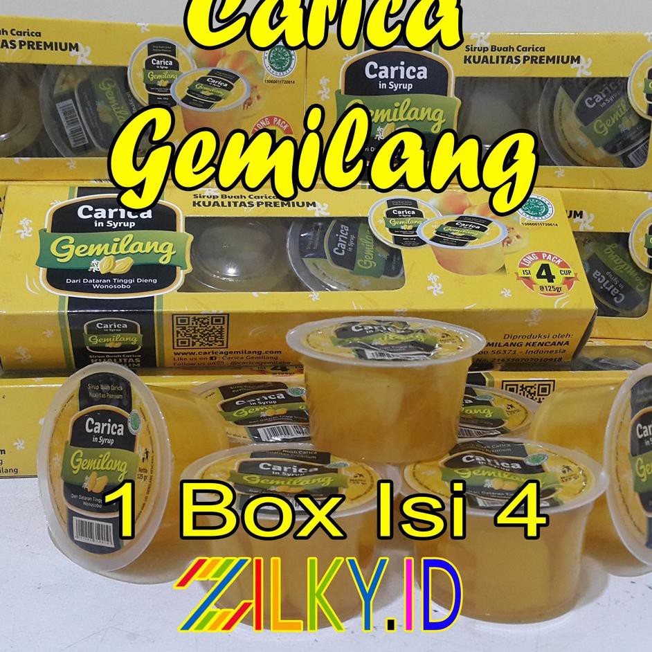 Ready Stok 098T8 Manisan Buah Carica Gemilang 1 Dus Isi 4 Cup 125 Gr Syrup Asli Khas Dieng Wonosobo