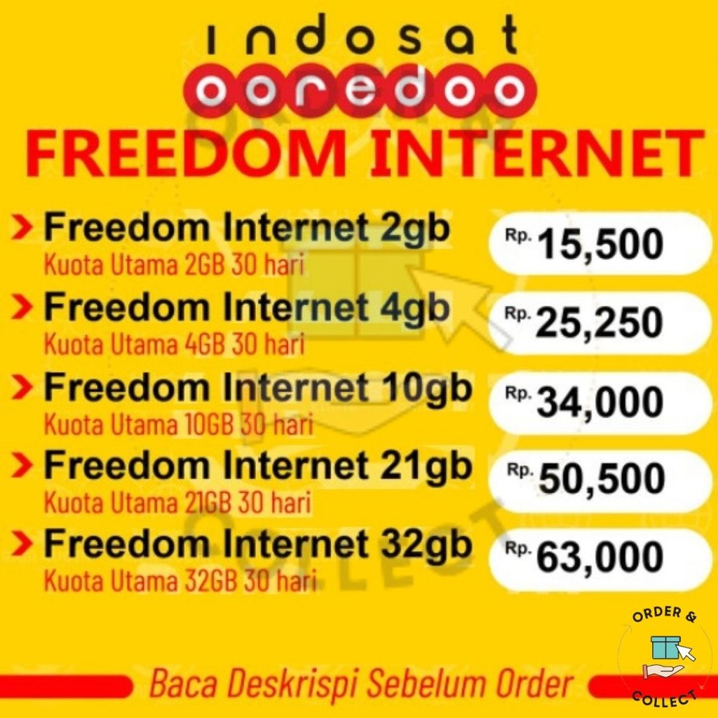 Kuota Indosat Murah GIFT  Fredoom 10gb 18gb 25gb 32gb Proses Kilat