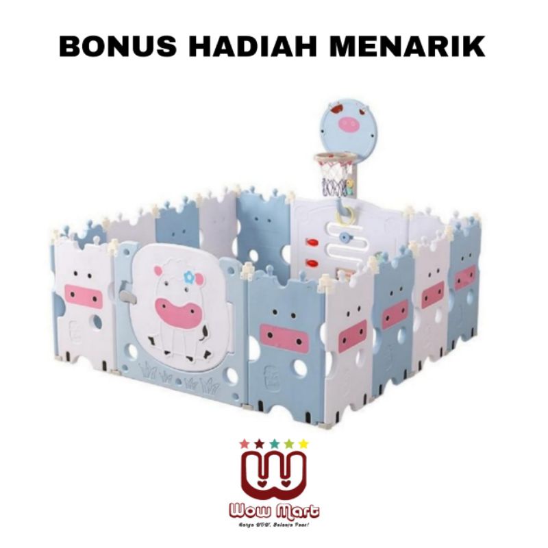 CUTE COW PLAYPEN MAINAN ANAK PAGAR lipat portable set ring basket MAINAN JM30101