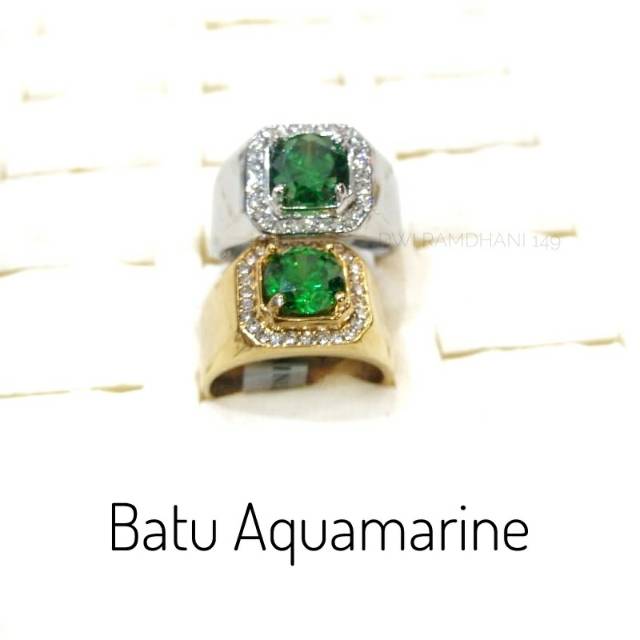 Cincin Batu pria Aquamarine Batu Cutting asli