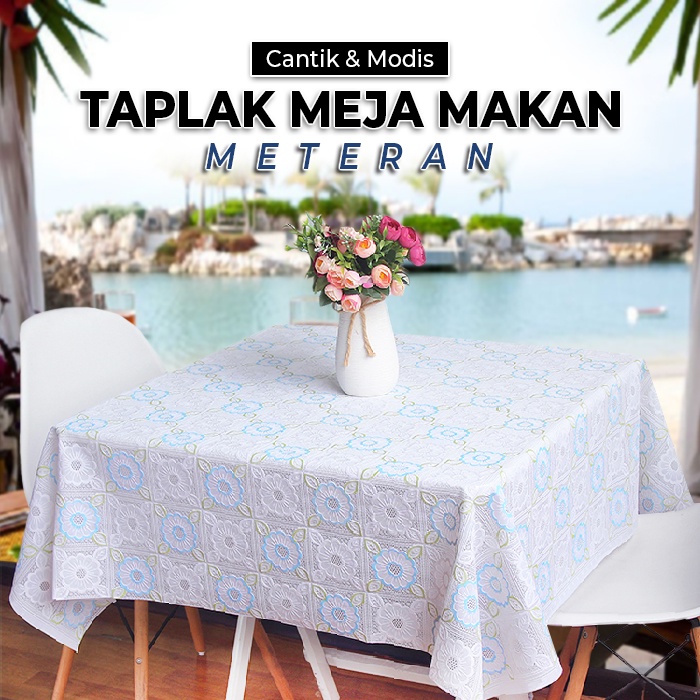 Taplak Meja Makan Meteran Empat Persegi Panjang Motif Bunga Terbaru Bahan PVC Tebal Premium Perlengkapan Rumah Tangga Import - D37 - 88_Blanketstore