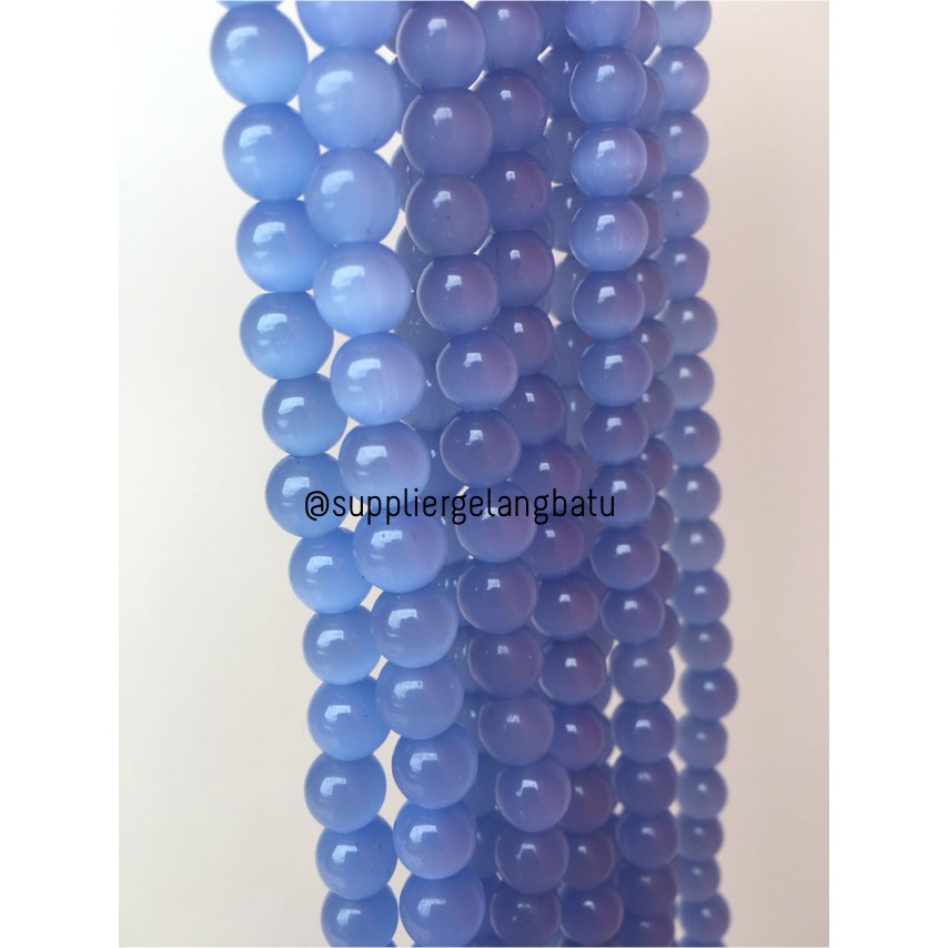 batu renceng kalung Gelang blue cat eye 8mm mata kucing biru bahan craft alam unisex pria wanita