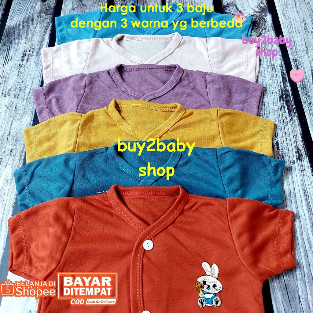 Baju bayi piyama pendek kancing warna premium 3-9 Bulan isi 3 baju