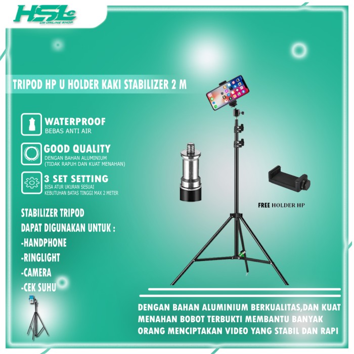 Tripod 2 Meter Tripod HP Kamera Tripod Portable Lighting Make Up Vlog - 2M