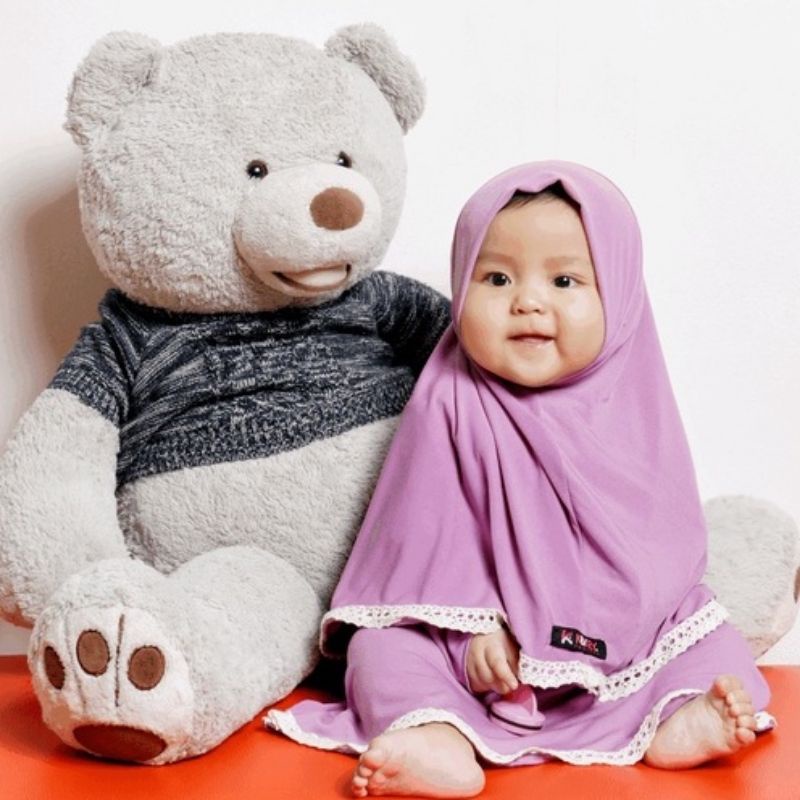 Coklat TUA Set Setelan Gamis Baju muslim anak bayi perempuan Wanita list Mewah Plus Jilbab