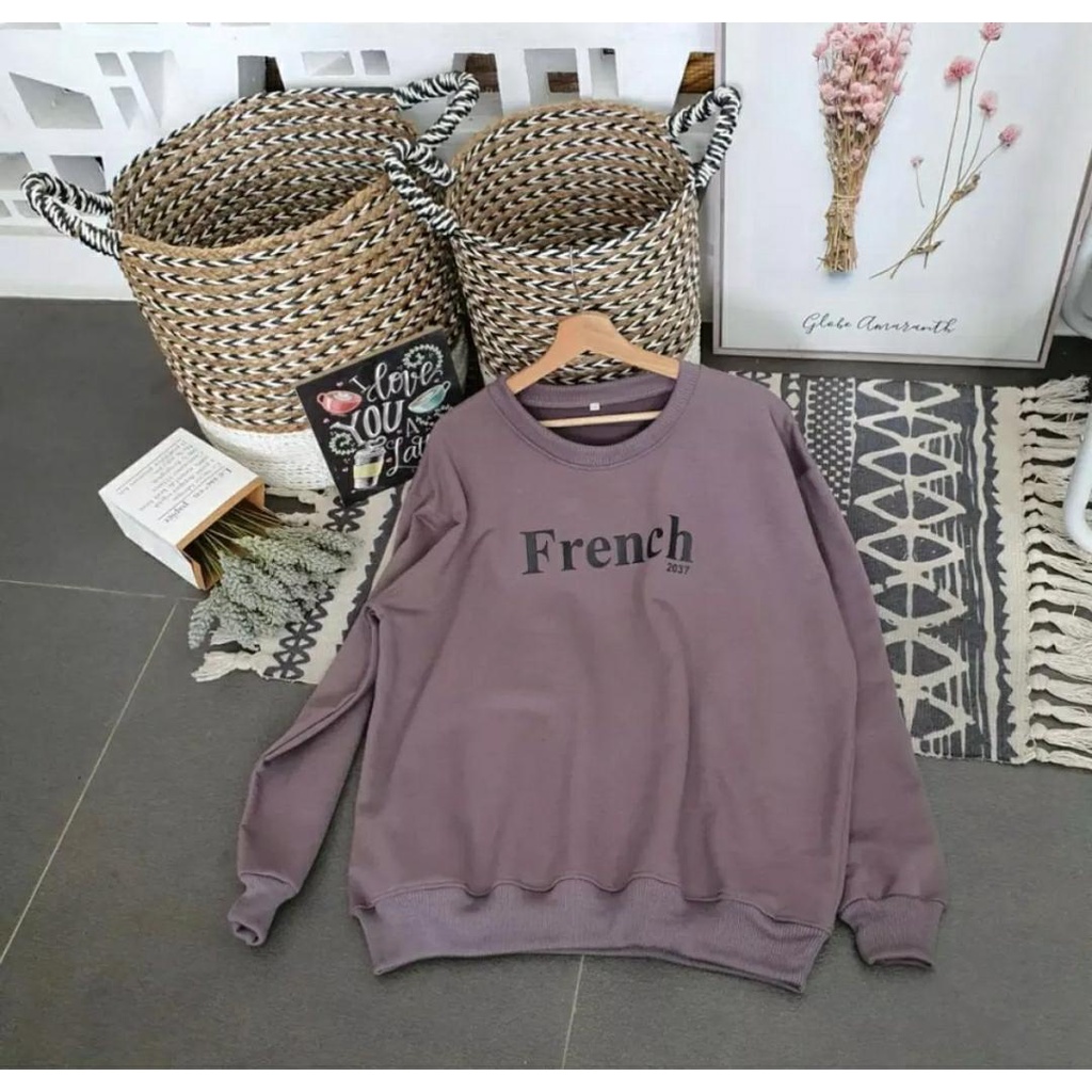 SWEATER CREWNECK WANITA FRENCH - SWEATER FLEECE TEBAL TERMURAH