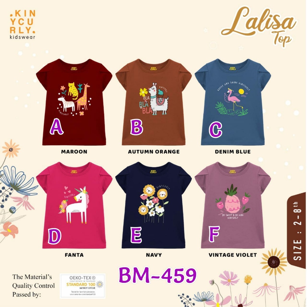 KAOS ANAK PEREMPUAN KINY CURLY MOTIF LUCU USIA 2-8 TAHUN