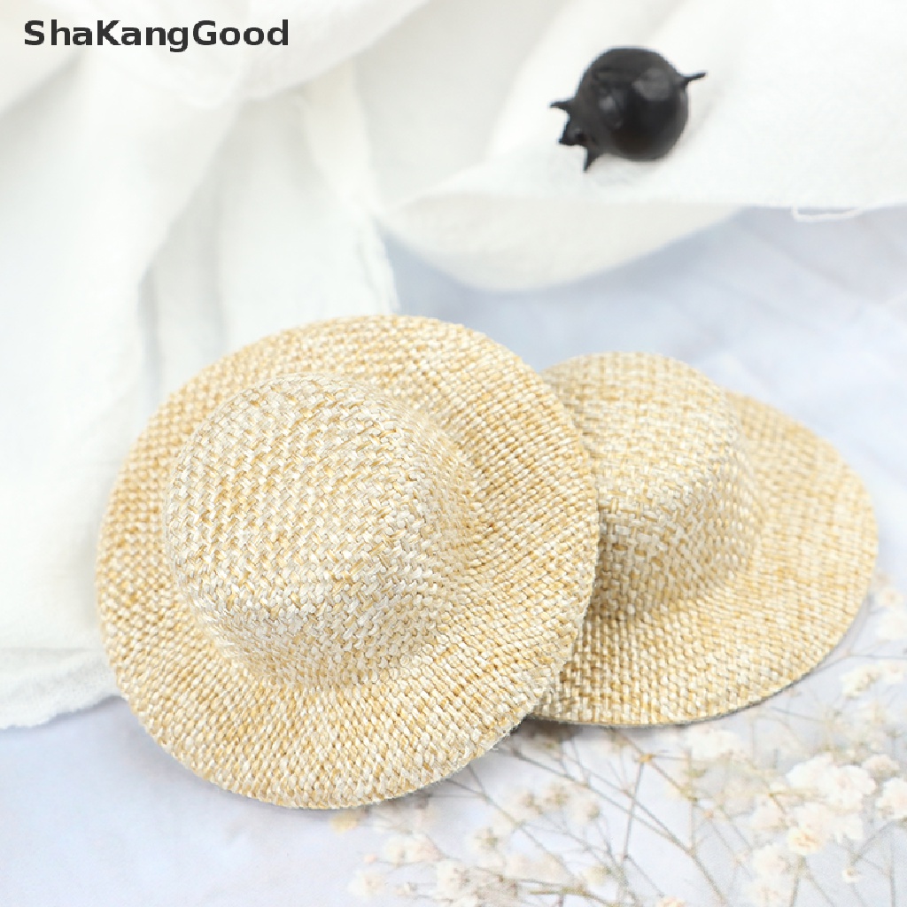 Skid 2Pcs / Set Miniatur Topi Jerami Untuk Aksesoris Rumah Boneka