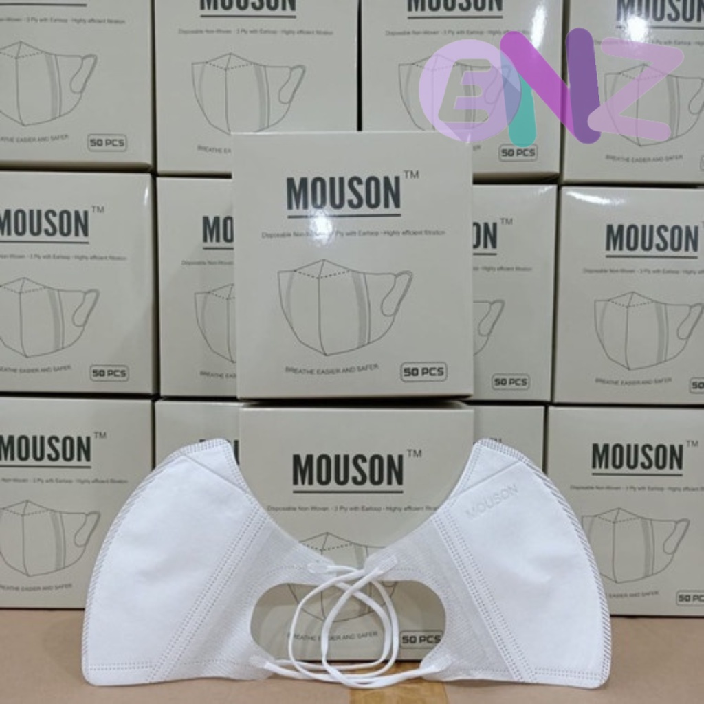 ENZ ® MASKER DUCKBILL DUCK BILL MOUSON EMBOS PREMIUM 4PLY 4 PLY HITAM PUTIH MIX WARNA ISI 50 PCS UKURAN DEWASA 1028